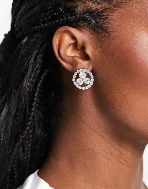 Pendientes de botón con diseño circular con cristales plateados de True Decadence