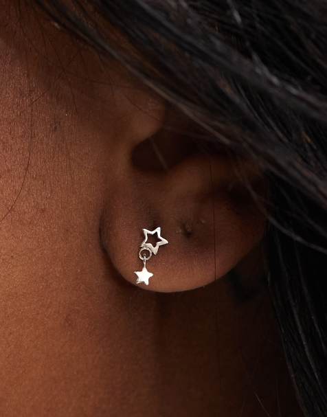 Pendientes de botón con diseño colgante de estrella de plata de ley de Kingsley Ryan - view 1