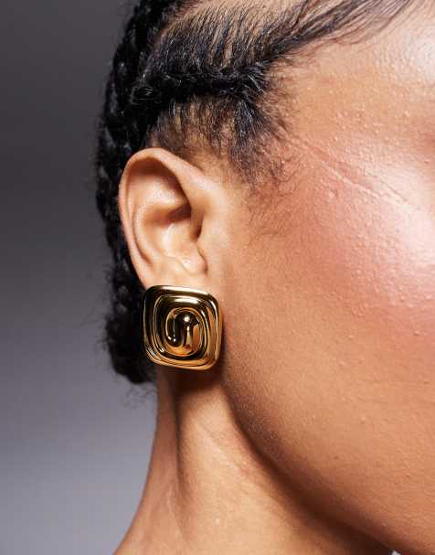 Pendientes de botón con diseño cuadrado en espiral de Neck On The Line - view 1