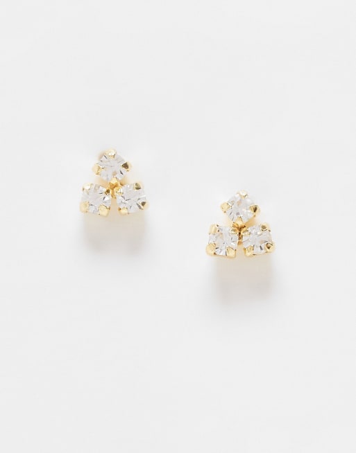 Pendientes de botón con diseño de 3 cristales chapados en oro de Kingsley Ryan