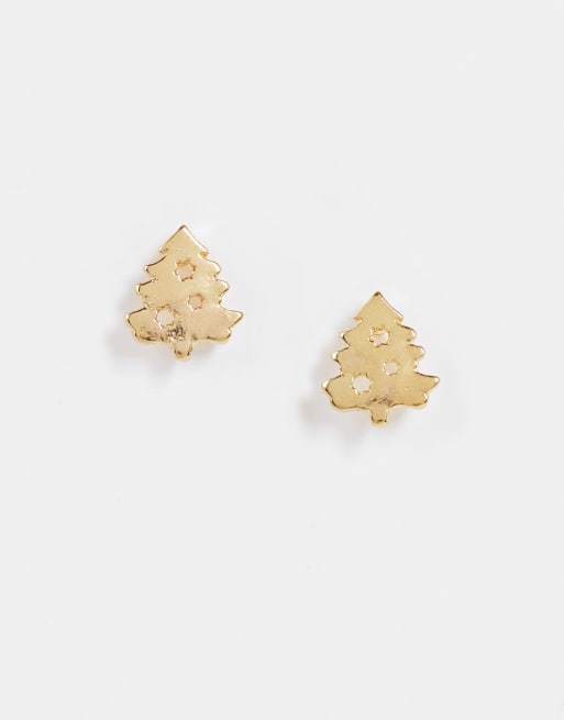 Pendientes de botón con diseño de árbol navideño de Madein.