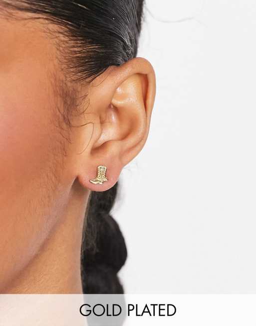 Pendientes de botón con diseño de botas vaqueras chapados en oro vermeil de 18 quilates de Seol + Gold