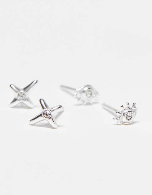 Pendientes de botón con diseño de cruz con incrustaciones de plata de ley de The Status Syndicate , 2 de 4
