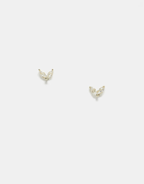 Pendientes de botón con diseño de dos pétalos chapados en oro de Kingsley Ryan - view 1