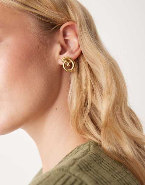 Pendientes de botón con diseño de espiral de acero inoxidable chapado en oro de 18 quilates de Lost Souls - view 1