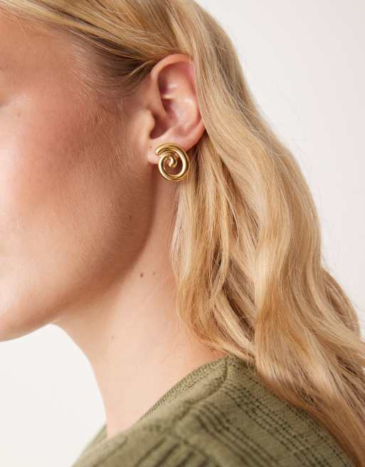 Pendientes de botón con diseño de espiral de acero inoxidable chapado en oro de 18 quilates de Lost Souls