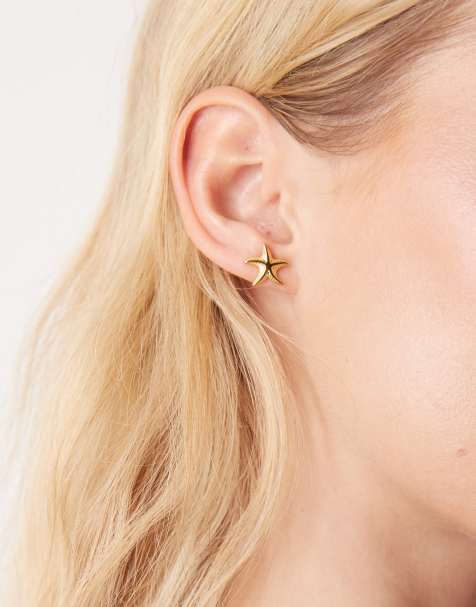Pendientes de botón con diseño de estrella de mar de acero inoxidable chapado en oro de 18 quilates de Lost Souls - view 1