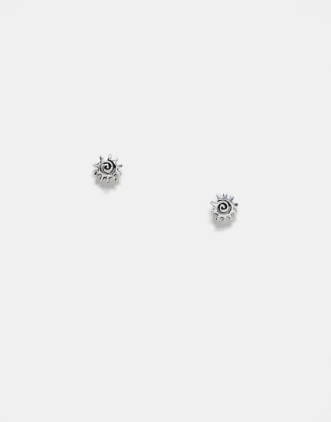 Pendientes de botón con diseño de flor en remolino de plata de ley de Kingsley Ryan - view 1