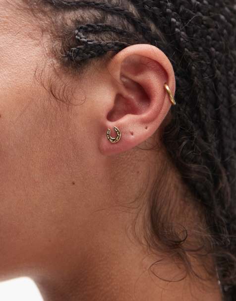 Pendientes de botón con diseño de herradura chapados en oro de vermeil de 18 quilates de Seol + Gold - view 1