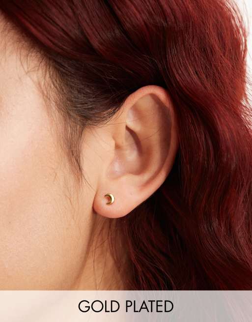 Pendientes de botón con diseño de luna de acero inoxidable chapados en oro de 18 quilates de Lost Souls