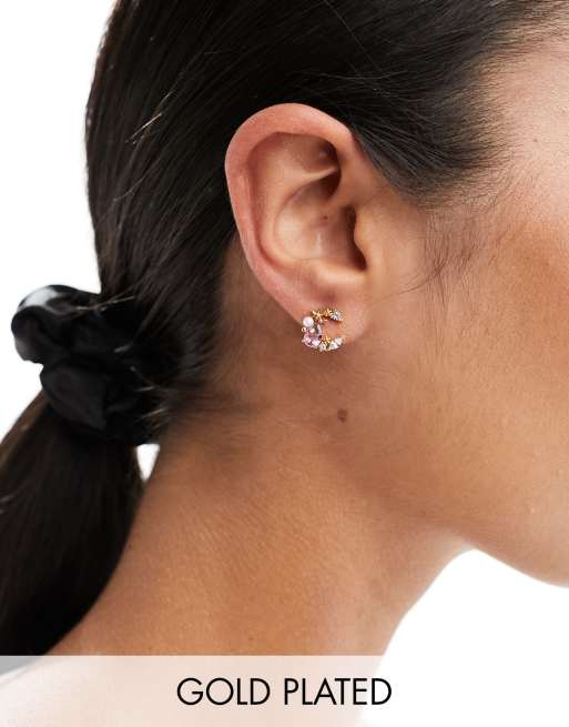 Pendientes de botón con diseño de luna y estrella chapados en oro de 18 quilates Aurora de Girls Crew