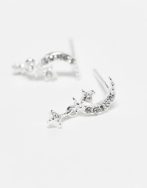 Pendientes de botón con diseño de luna y estrellas de plata de ley con cristales de Kingsley Ryan, 2 de 3