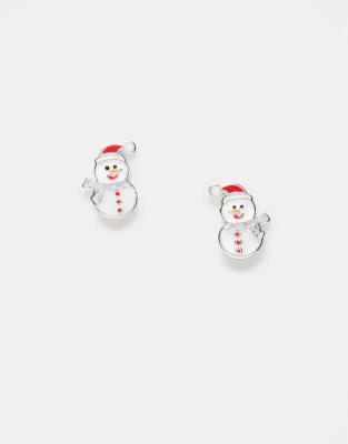 Pendientes de botón con diseño de muñeco de nieve de plata de ley de Kingsley Ryan - view 1