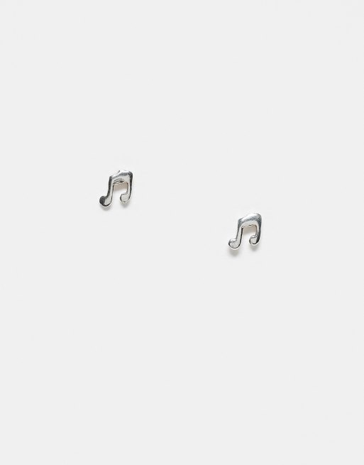 Pendientes de botón con diseño de nota musical de plata de ley de Kingsley Ryan