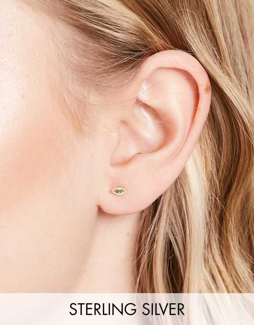 Pendientes de botón con diseño de ojo de plata de ley chapados en oro de Kingsley Ryan