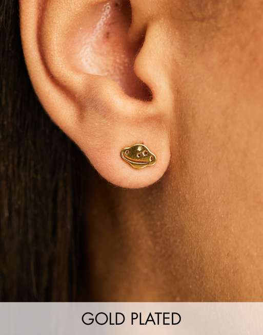 Pendientes de botón con diseño de planeta de oro vermeil de 18 quilates de Seol + Gold 