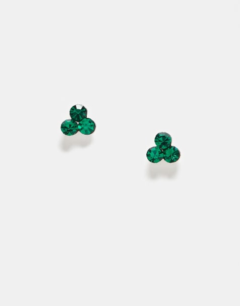 Pendientes de botón con diseño de racimo de gemas esmeralda de Kingsley Ryan - view 1