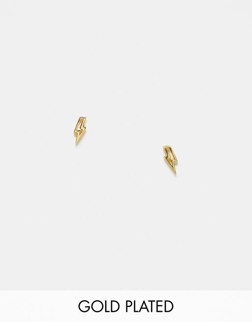 Pendientes de botón con diseño de rayo calado chapados en oro de Kingsley Ryan