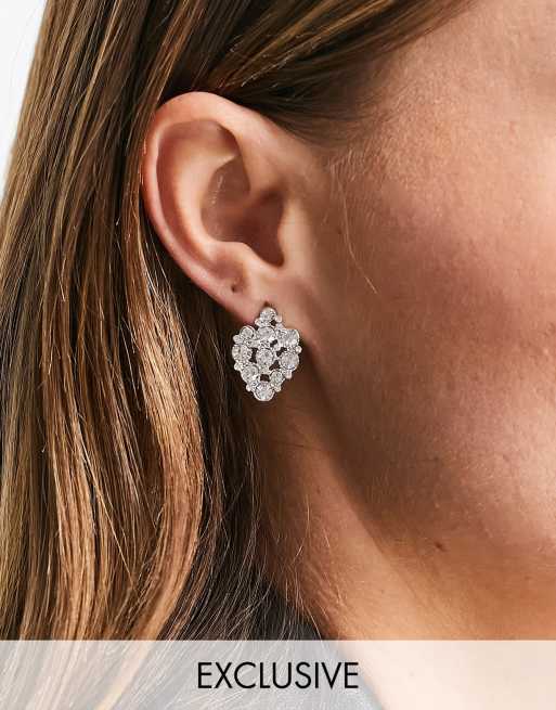 Pendientes de botón con diseño de rombo de cristales exclusivos de True Decadence
