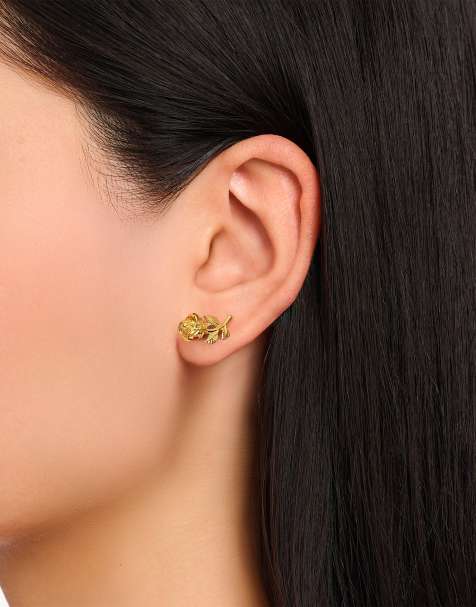 Pendientes de botón con diseño de rosa de plata de ley 925 chapados en oro amarillo de 18 quilates de Thomas Sabo - view 1