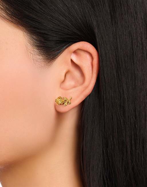 Pendientes de botón con diseño de rosa de plata de ley 925 chapados en oro amarillo de 18 quilates de Thomas Sabo  , 2 de 3
