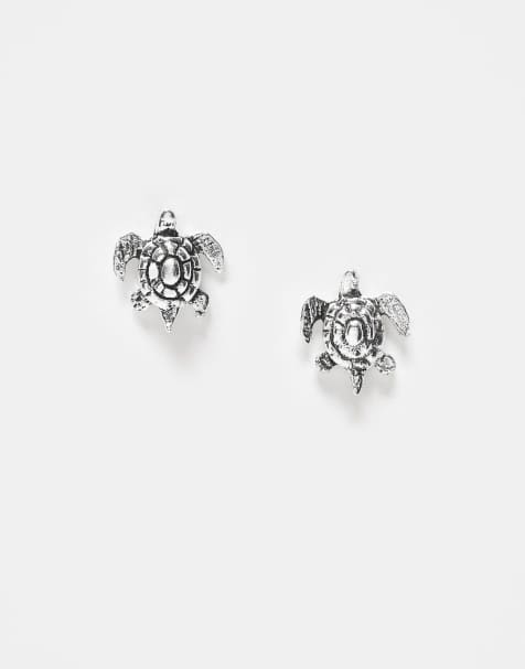 Pendientes de botón con diseño de tortuga de plata de ley de Kingsley Ryan - view 1