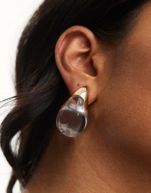 Pendientes de botón con diseño en forma de lágrima fundida extragrande de resina transparente de edición limitada de ASOS DESIGN