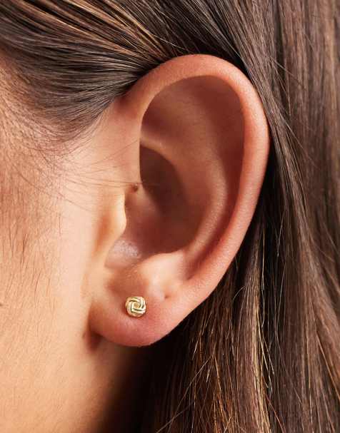 Pendientes de botón con diseño vintage efecto retorcido chapados en oro de Kingsley Ryan - view 1