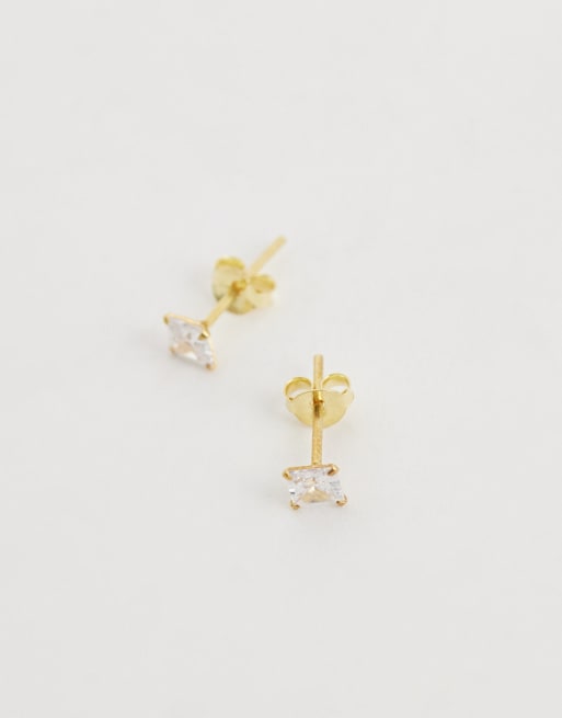 Pendientes de botón cuadrados de 4 mm chapados en oro de Kingsley Ryan, 4 de 4
