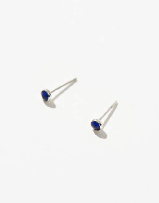 Pendientes de botón de 3 mm de plata de ley con piedra redonda estilo lapislázuli de Kingsley Ryan, 2 de 3