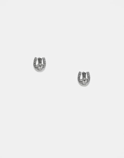 Pendientes de botón de estilo wéstern con diseño de bota y herradura de plata de ley de Kingsley Ryan - view 1