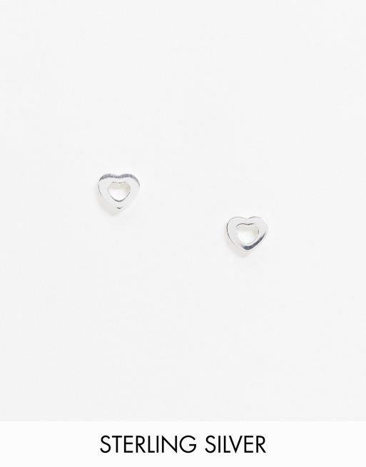 Pendientes de botón de plata de ley con diseño de corazón troquelado de ASOS DESIGN