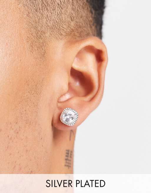 Pendientes de botón de plata de ley con diseño de cristales de ASOS DESIGN