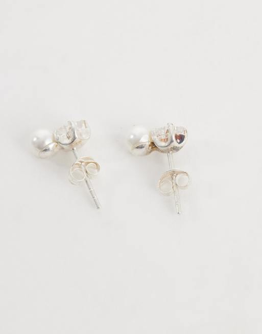 Pendientes de botón de plata de ley con diseño de estrella de gemas y perla de imitación de Kingsley Ryan, 3 de 4