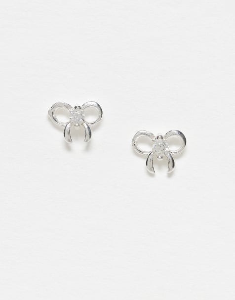 Pendientes de botón de plata de ley con diseño de lazo con gemas de Kingsley Ryan - view 1