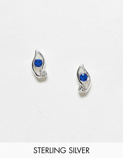 Pendientes de botón de plata de ley con diseño de ojo con cristal azul de Kingsley Ryan 