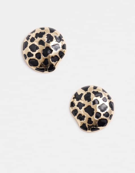 Pendientes de botón dorados circulares con detalle de estampado animal de ASOS DESIGN - view 1