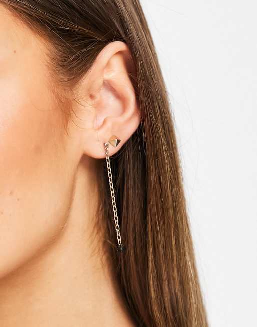 Pendientes de botón dorados con cadena y mosquetón de AllSaints