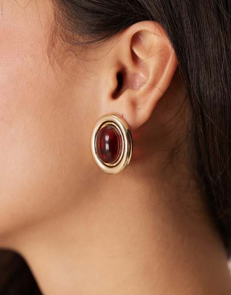 Pendientes de botón dorados con detalle de piedra de ASOS DESIGN - view 1