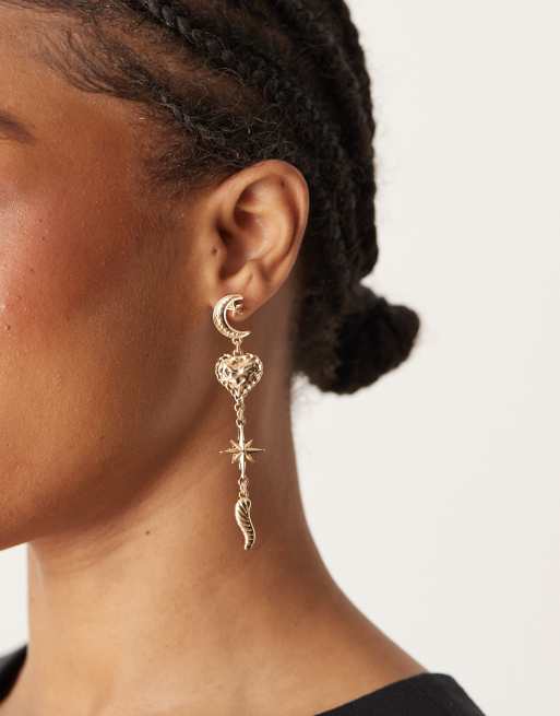 Pendientes de botón dorados con diseño colgante con charms de ASOS DESIGN