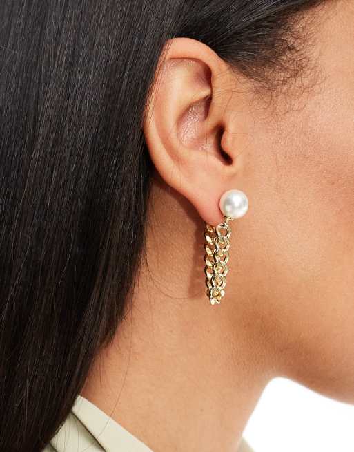 Pendientes de botón dorados con diseño de cadena colgante y detalle de perlas de imitación de & Other Stories