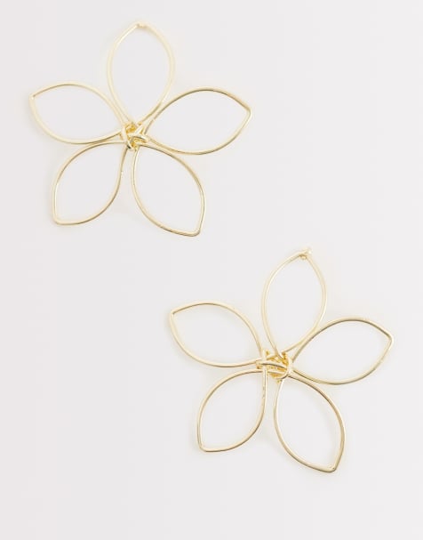 Pendientes de botón dorados con diseño de flor de DesignB London - view 1