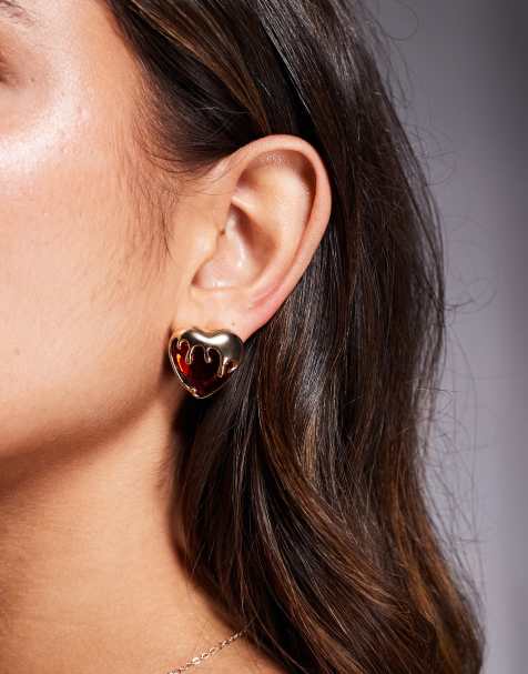 Pendientes de botón dorados con diseño de gema de imitación en forma de corazón con efecto de goteo para Halloween de ASOS DESIGN - view 1