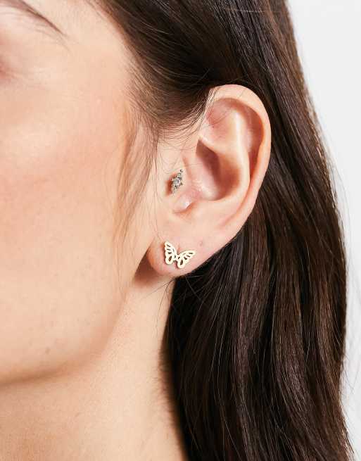 Pendientes 'mariposa' dorado - acero inoxidable 