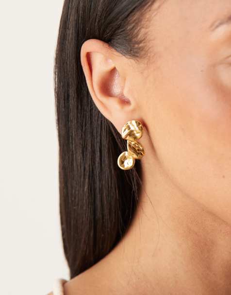 Pendientes de botón dorados con diseño efecto fundido de acero inoxidable resistente al agua de ASOS DESIGN - view 1