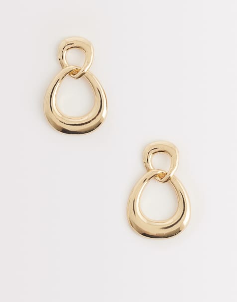 Pendientes de botón dorados con diseño llamativo en forma de aro de DesignB London - view 1