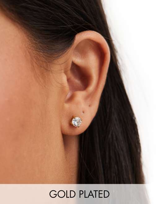 Pendientes de botón dorados de acero inoxidable chapado en oro con cristal brillante de Accessorize