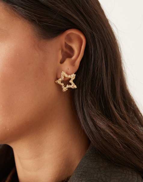 Pendientes de botón dorados en forma de estrella efecto fundido de DesignB London - view 1