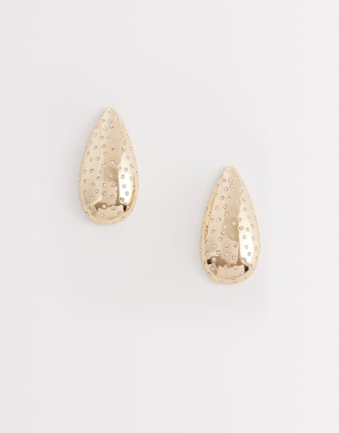 Pendientes de botón dorados grandes con diseño de lágrima y strass de ASOS DESIGN - view 1