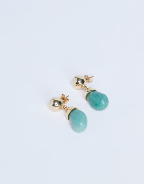 Pendientes de botón dorados y verdes con colgante Blaze de Topshop - view 1